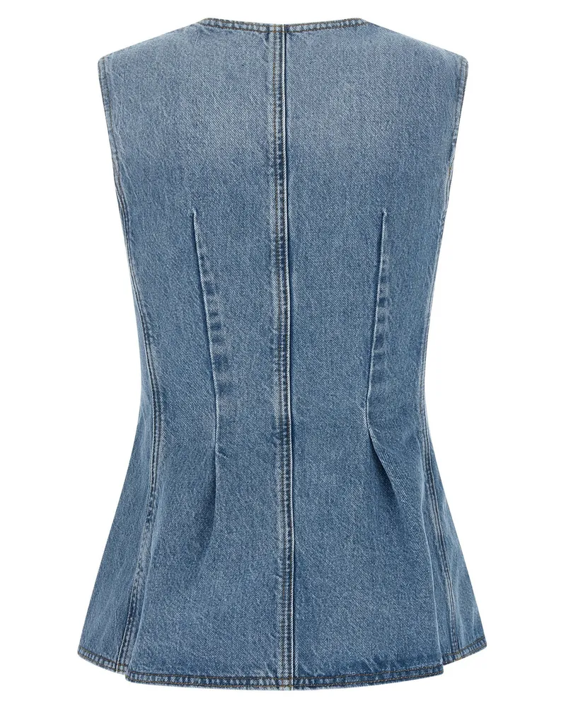 ROTATE Birger Christensen Flared Denim Tank Top — Blue Blue