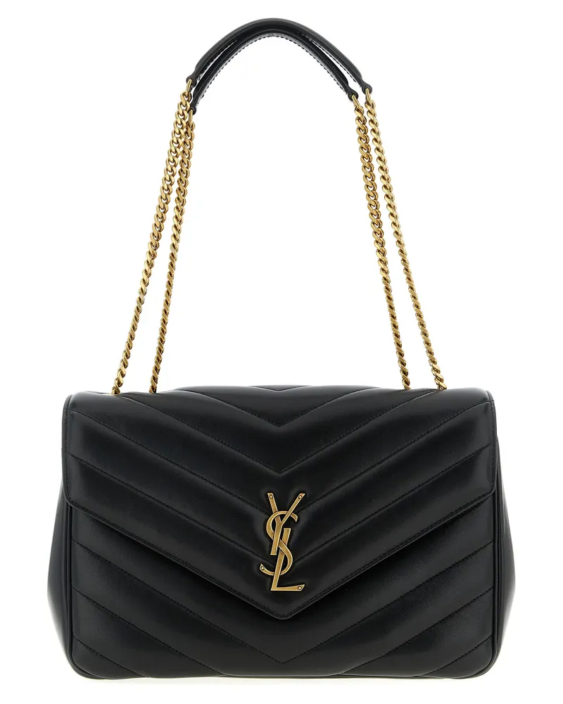 Saint Laurent Loulou Lambskin Leather Shoulder Bag — Black Black