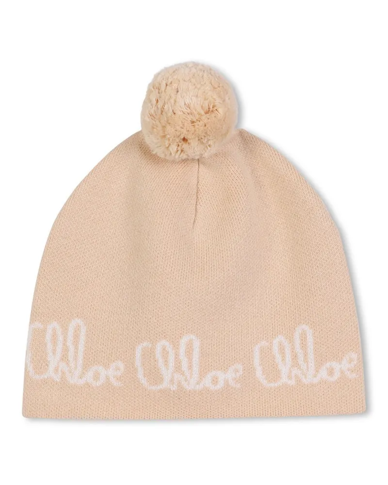 Chloé C20675K_257 Logo Cotton-Wool Blend Beanie — Beige Beige