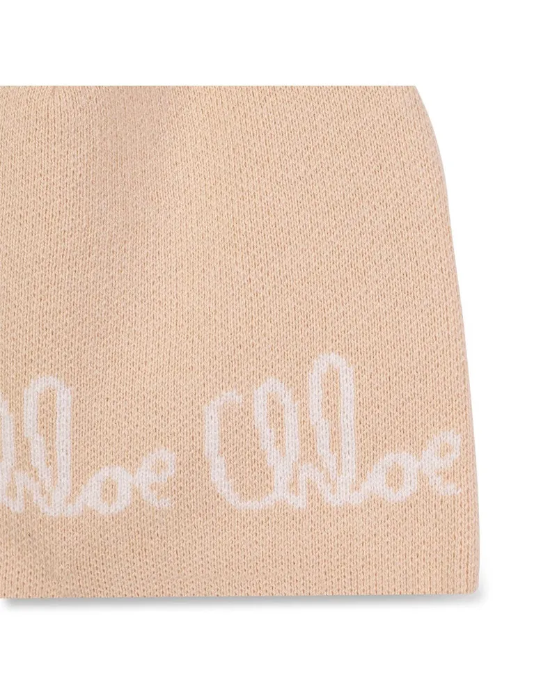 Chloé C20675K_257 Logo Cotton-Wool Blend Beanie — Beige Beige