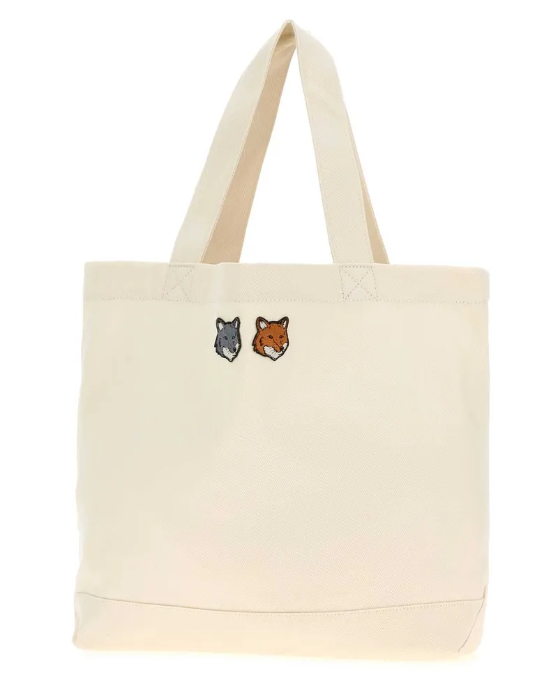 Kitsuné Unisex Ivory Canvas Shopping Bag Ecru Exterior: Cotton Borse A Mano Beige