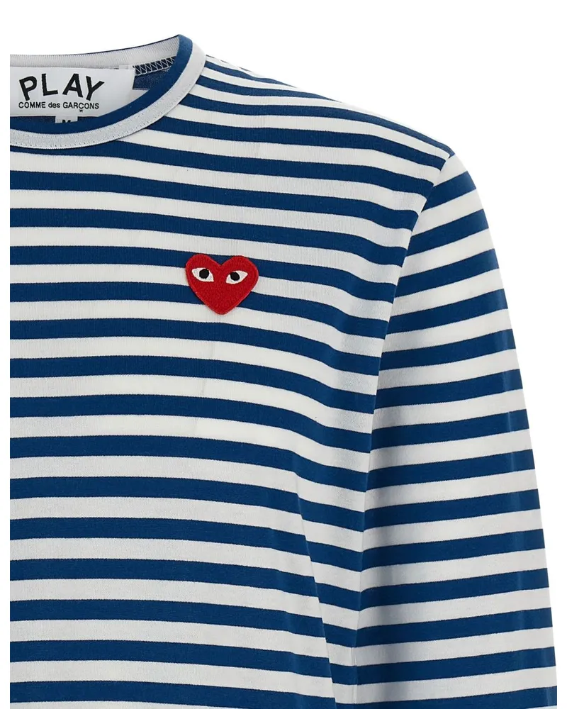 Comme des Garçons Striped Logo Patch T-Shirt — Blue Blue
