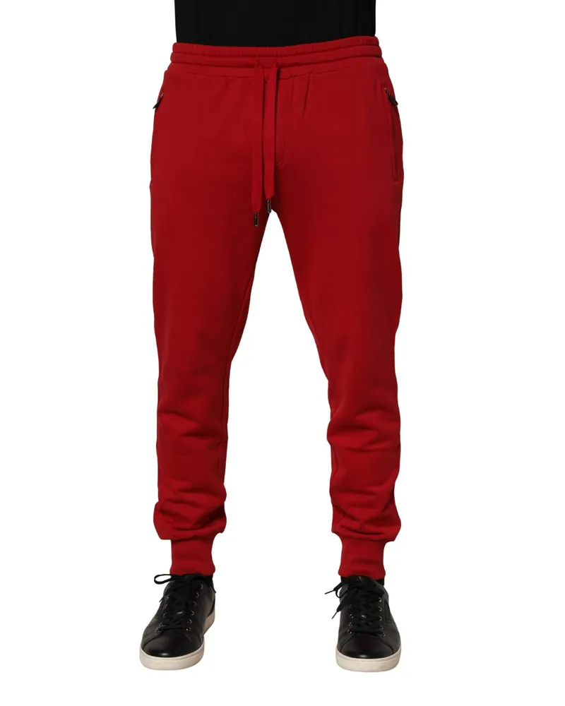 Dolce & Gabbana Red Dg Logo Cotton Jogger Men Sweatpants Pants Elastane Red