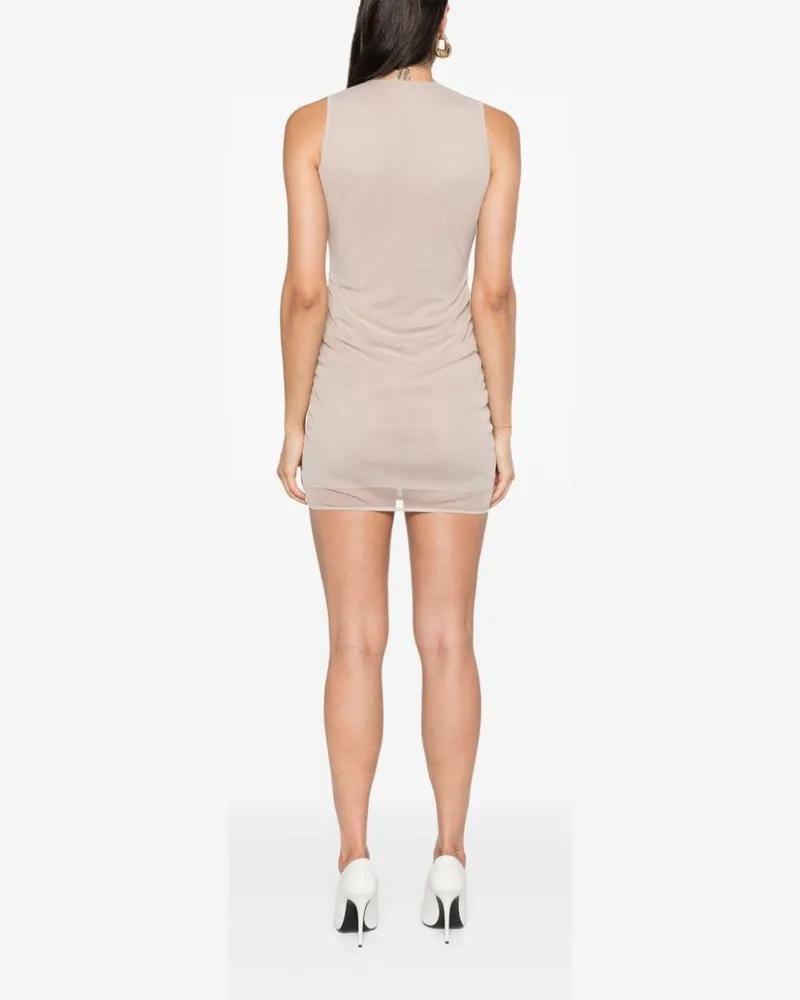 Saint Laurent Ruched Tulle Dress — Beige Beige