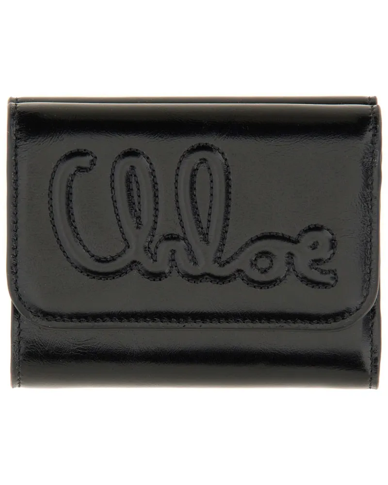 Chloé Trifold Black Leather Wallet — Black Black
