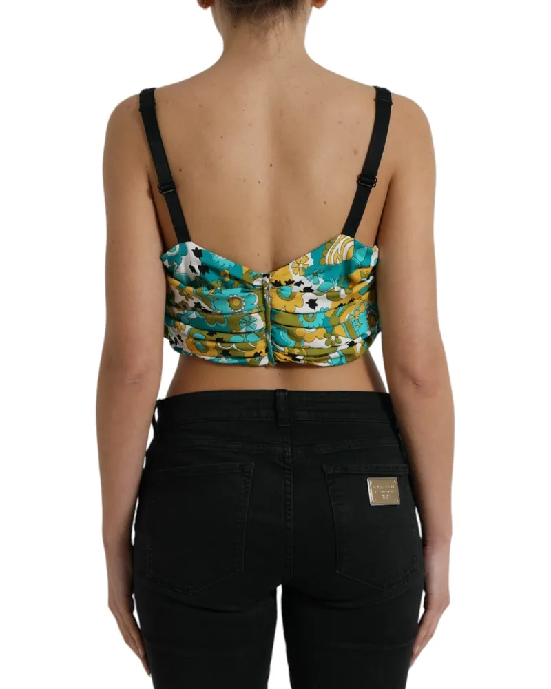 Dolce & Gabbana Women's Multicolor Floral Sleeveless Cropped Top Silk Elastane Multicolor