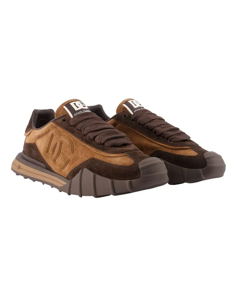 Dolce & Gabbana Logo-Embossed Calfskin Sneaker — Brown Brown