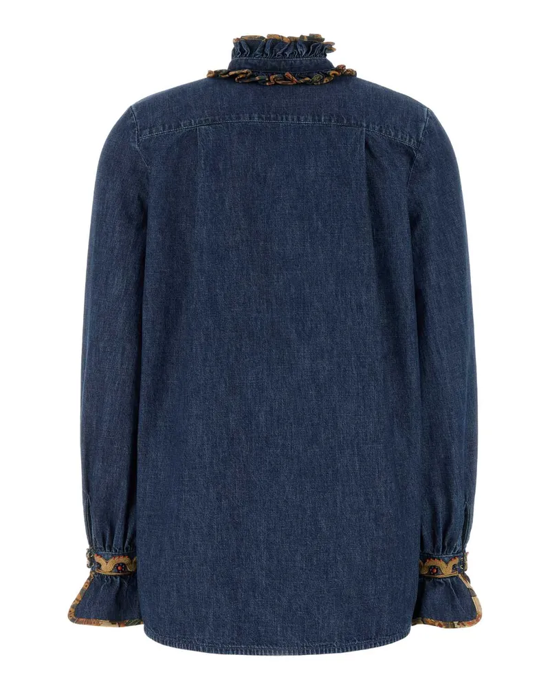 Valentino Garavani Women's Chambray Denim Blouse Mediumbluedenim Exterior: Cotton Maglie Sweater Blue