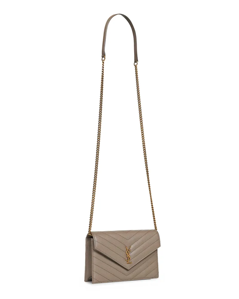 Saint Laurent Women's Chain Wallet Cassandre Envelope Calfskin Grey Bag Gray