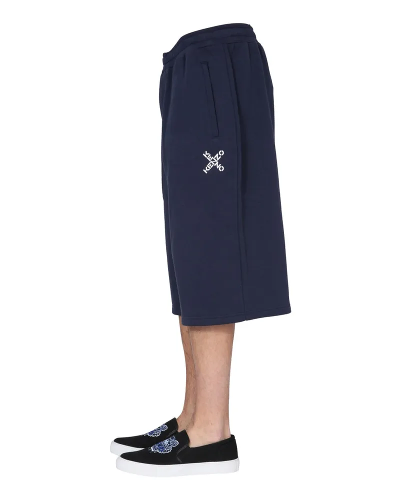 Kenzo Cotton-Blend Jogger Shorts — Blue Blue