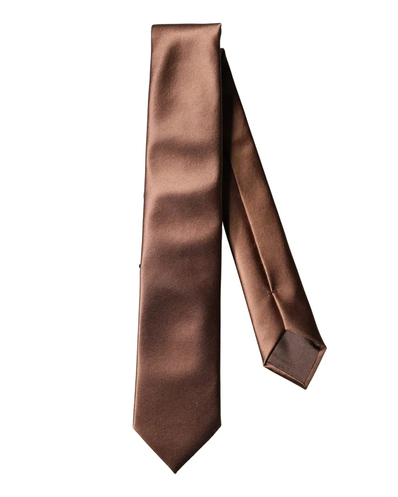 Dolce & Gabbana Brown Satin Silk Wide Adjustable Men Necktie Tie Brown