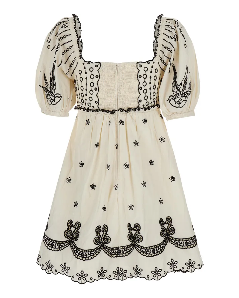 Sea Embroidered Cotton Dress — White White