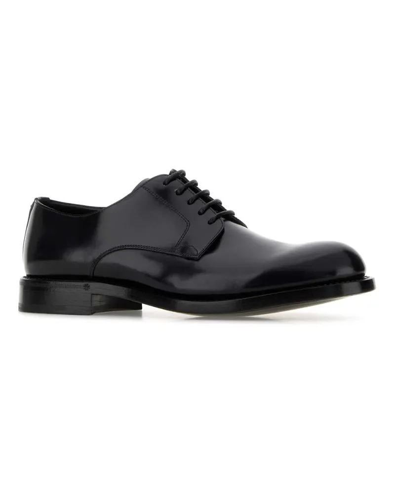 Dolce & Gabbana Men's Black Leather Lace-Up Shoes Blu Vitello Scarpe Stringate Black