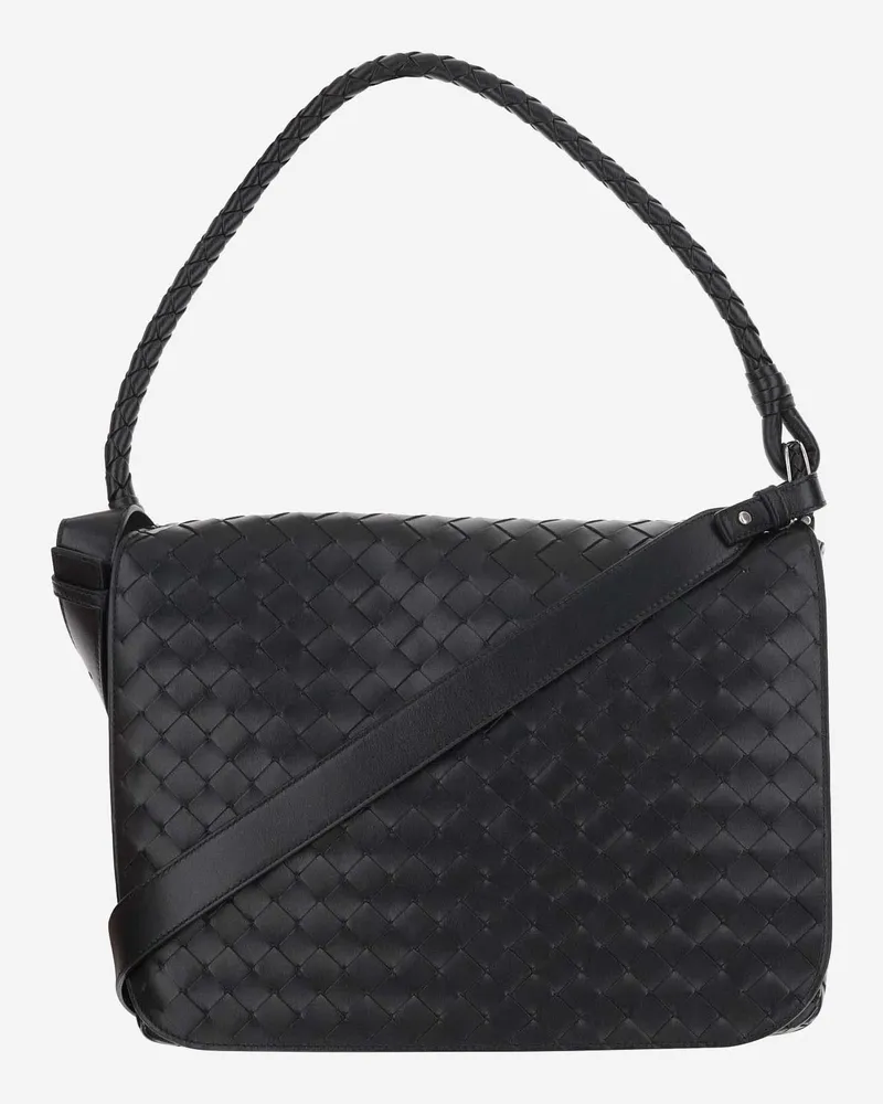 Bottega Veneta Men's Swing Shoulder Bag Black Leather Messenger Black