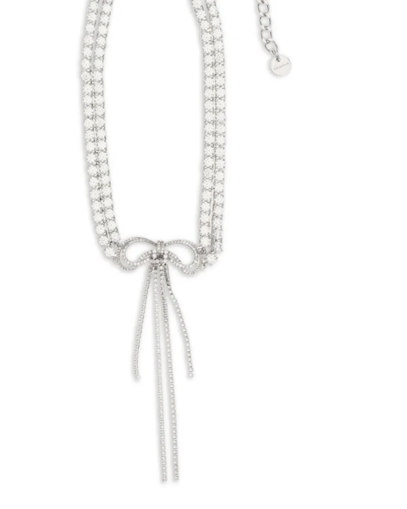 Self-Portrait Women's Choker Double Bow Crystal Silver Brass Necklaces Silver