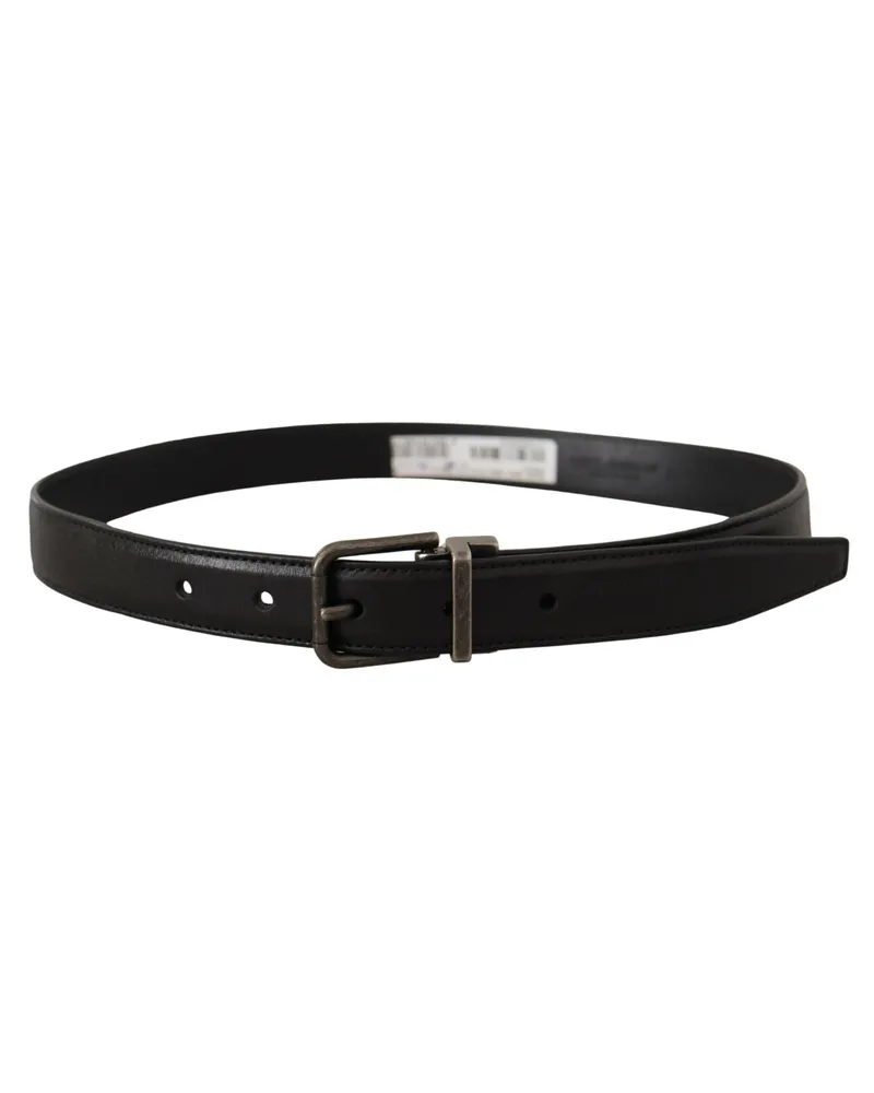 Dolce & Gabbana Men's Black Calf Leather Logo Metal Buckle Belt Black