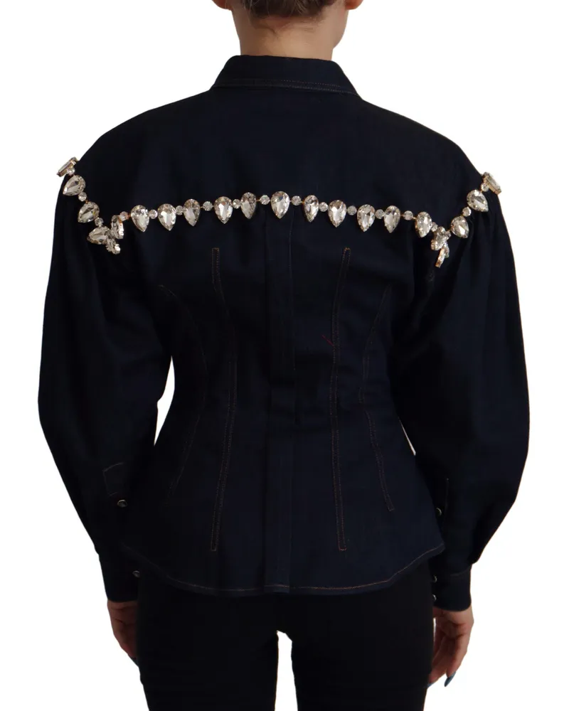 Dolce & Gabbana Women's Blue Denim Crystal Embellish Cotton Jacket Clothing Navy