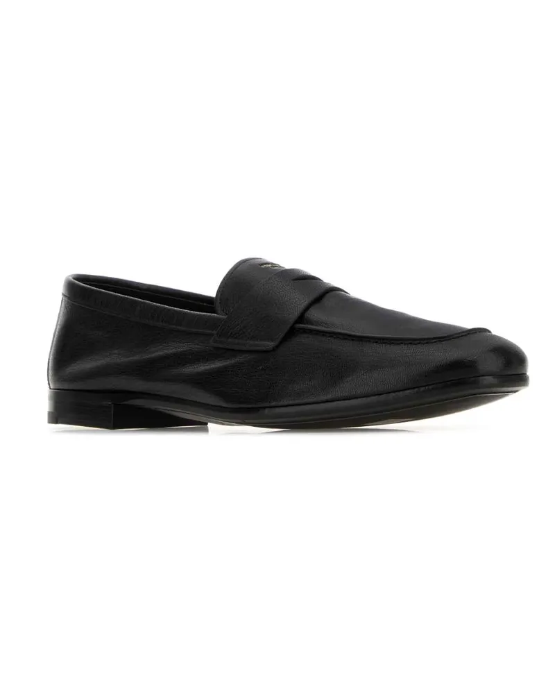 Prada Men's Black Leather Loafers Nero Mocassini Black