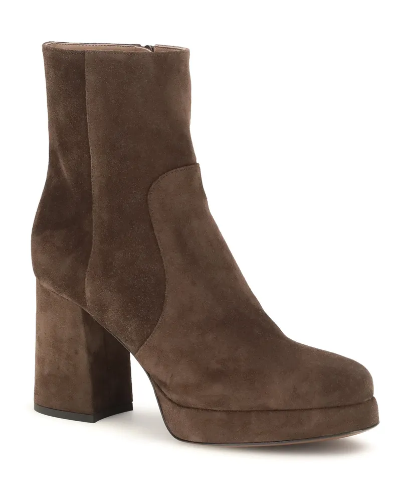 Valentino Garavani Women's Platform Ankle Boots Ebony Brown Calf Leather Brown