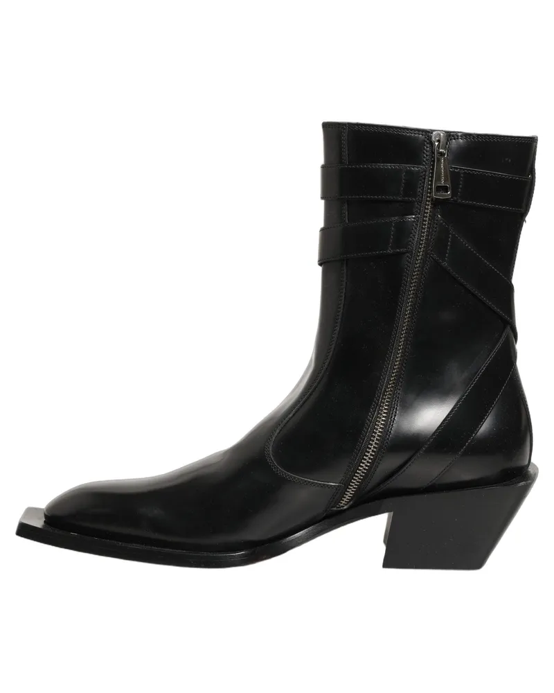 Dolce & Gabbana Men's Black Leather Dg Plaque Mid Calf Boots Shoes Black