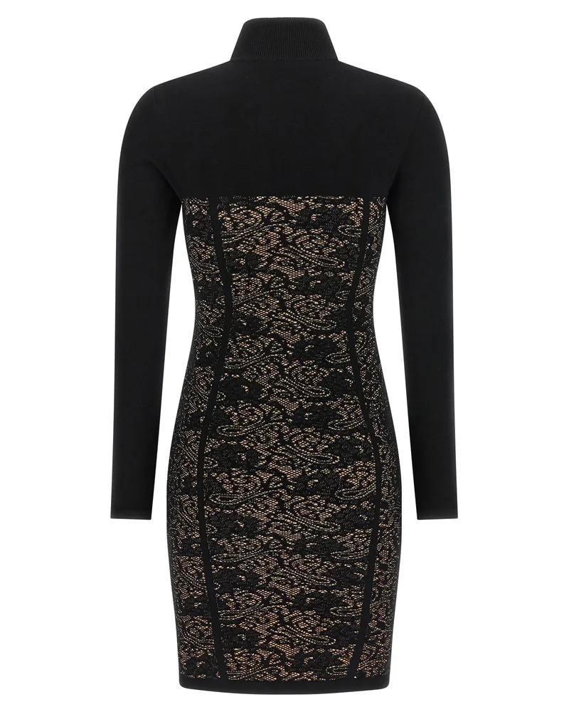 Elisabetta Franchi Jacquard Lace Panel Dress — Black Black