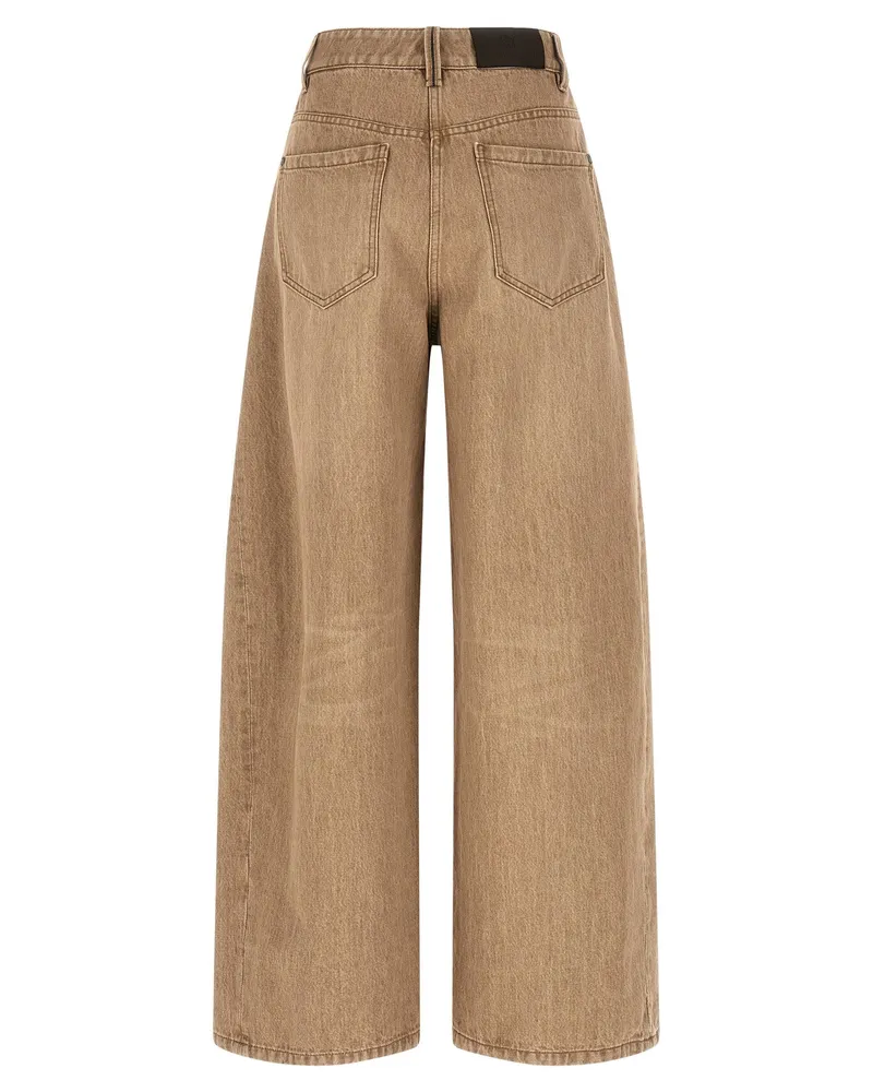 Brunello Cucinelli Wide-Leg Vintage Denim Jeans — Beige Beige