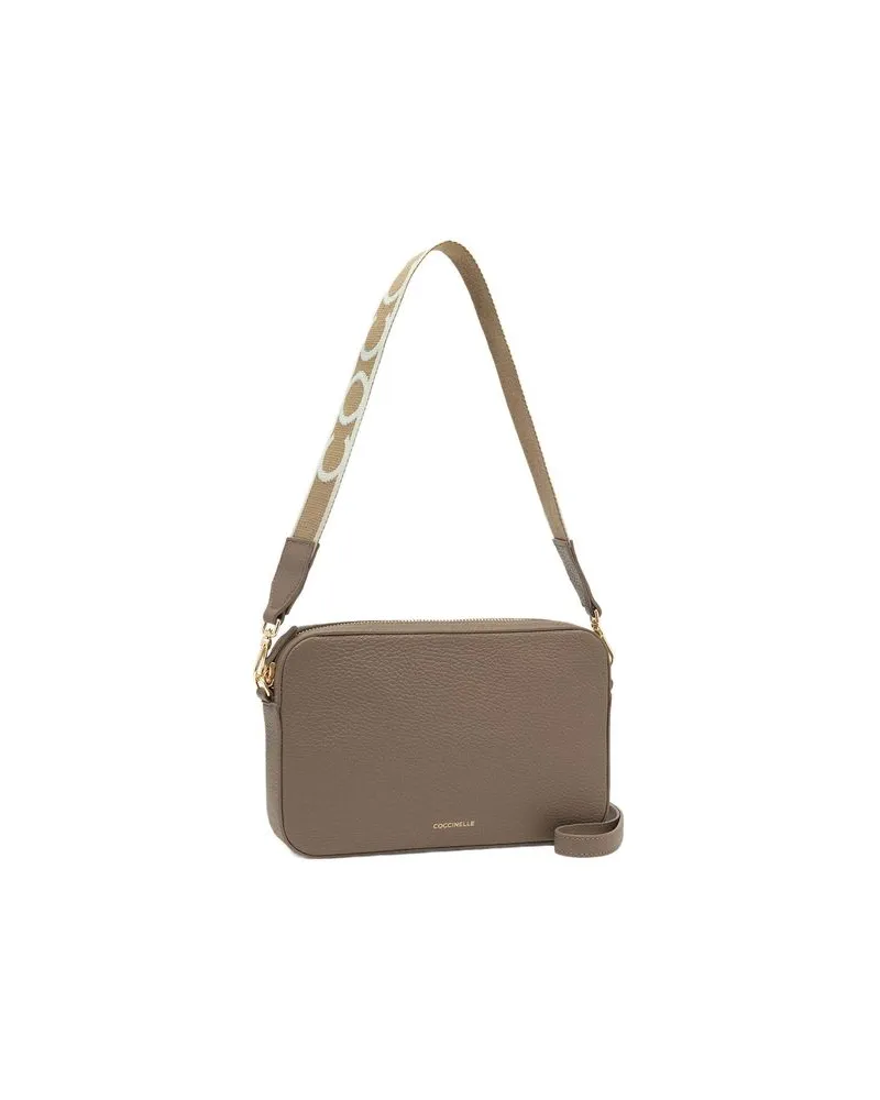 Coccinelle Tebe Mini Grained Leather Shoulder Bag — Taupe Taupe