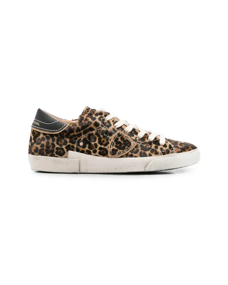 Philippe Model Leopard Print Calf Hair Sneaker — Brown Brown
