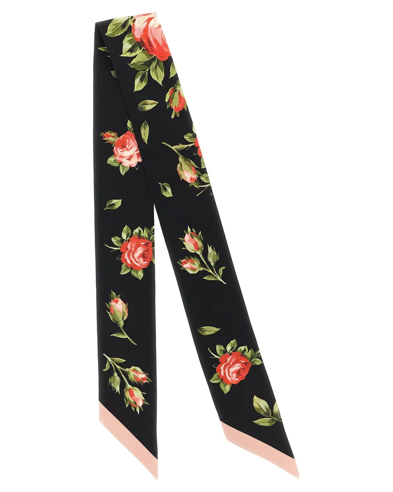 Dolce & Gabbana Floral Silk Twill Scarf — Black Black