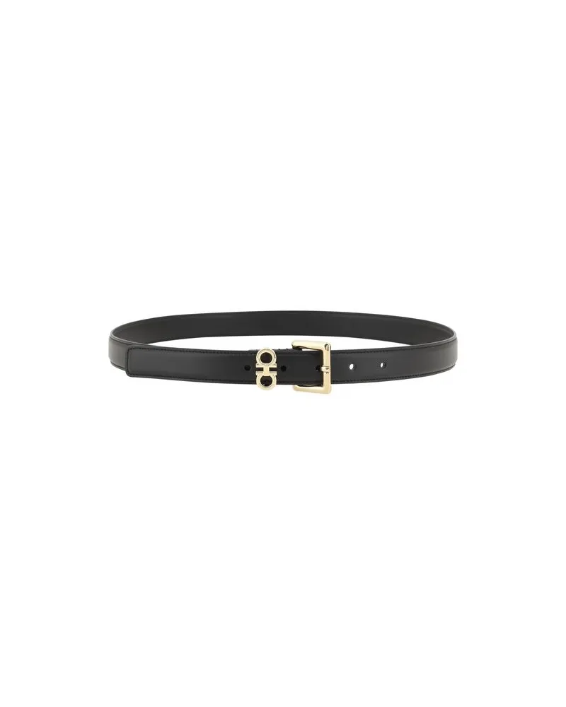 Ferragamo Calf Leather with Gancini Buckle Belt — Black Black