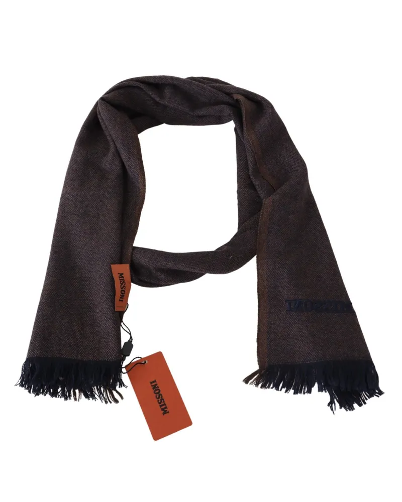 Missoni Men's Brown Cashmere Unisex Neck Wrap Fringes Scarf Brown