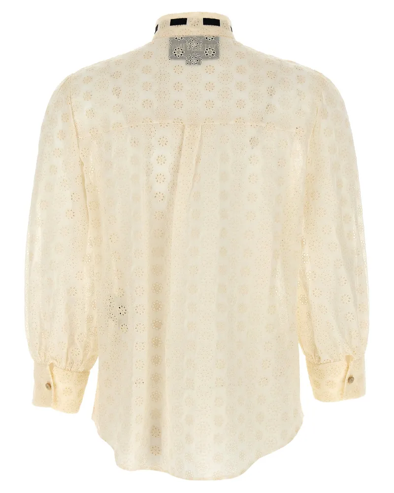 Valentino Garavani Daisy Sangallo with Grosgrain Bow Blouse — Cream Cream