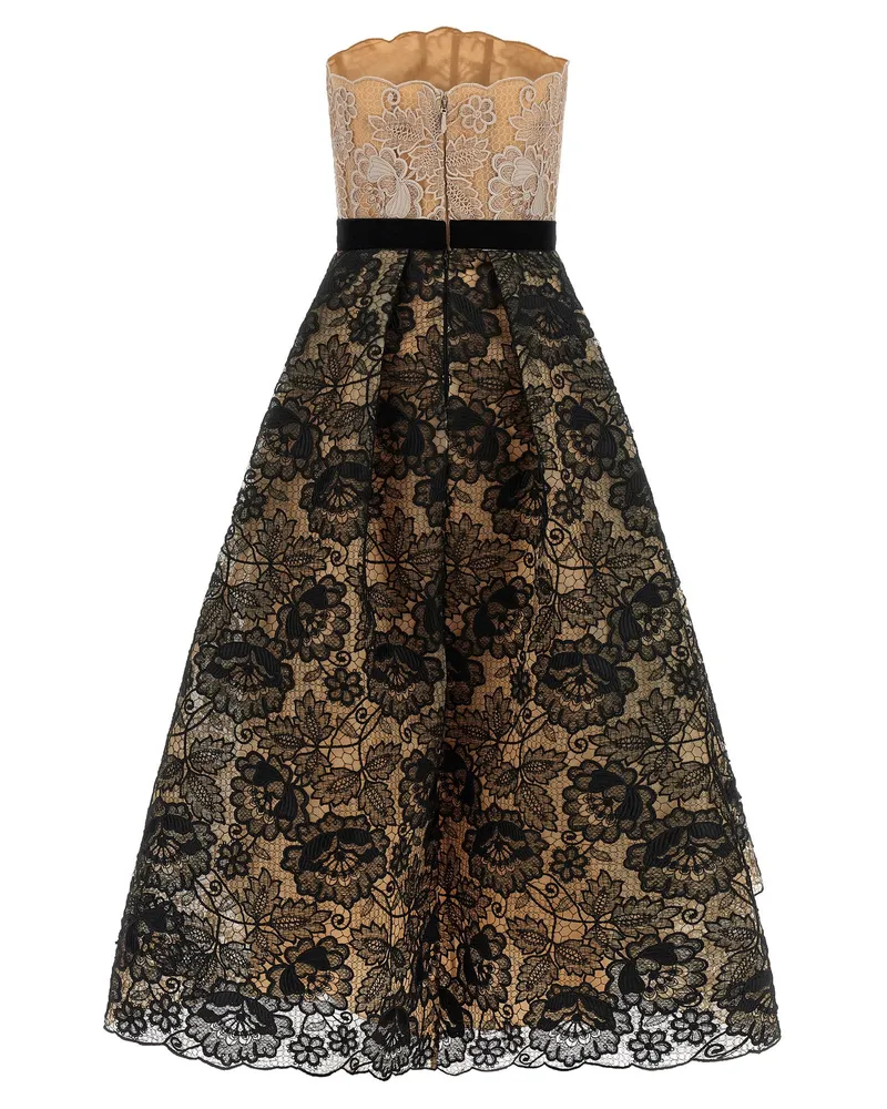 Elie Saab Two-Tone Guipure Lace Dress — Beige Beige