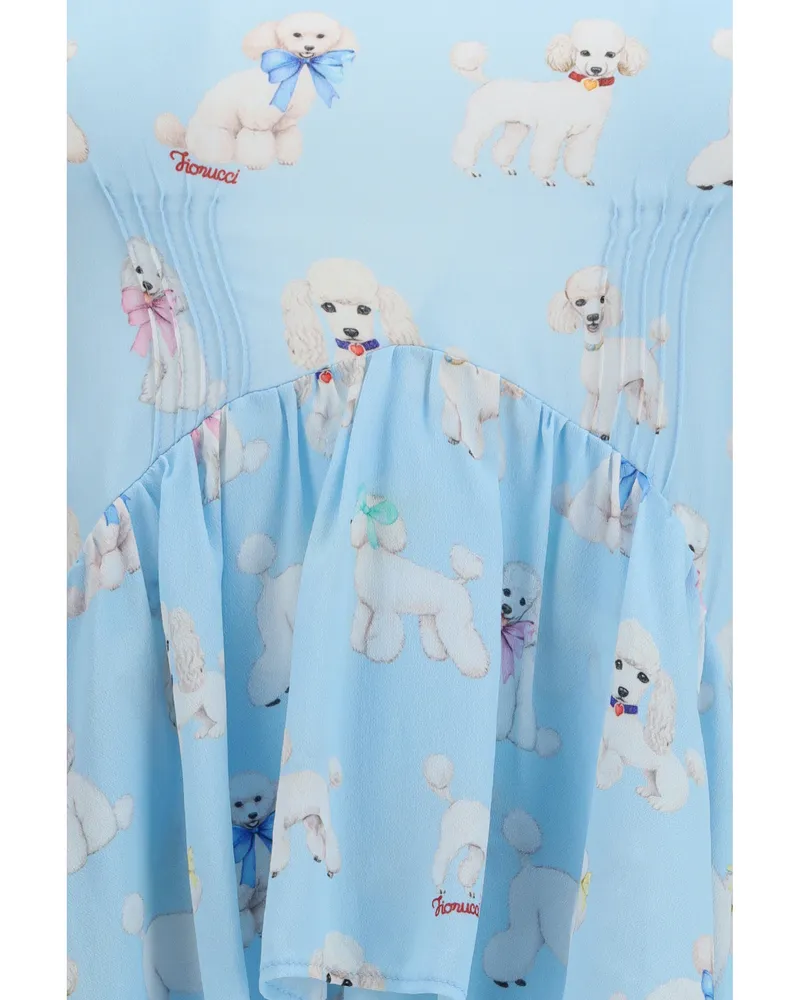 Fiorucci Women's Dress Poodle-Print Tiered Maxi Light Blue Viscose Blue