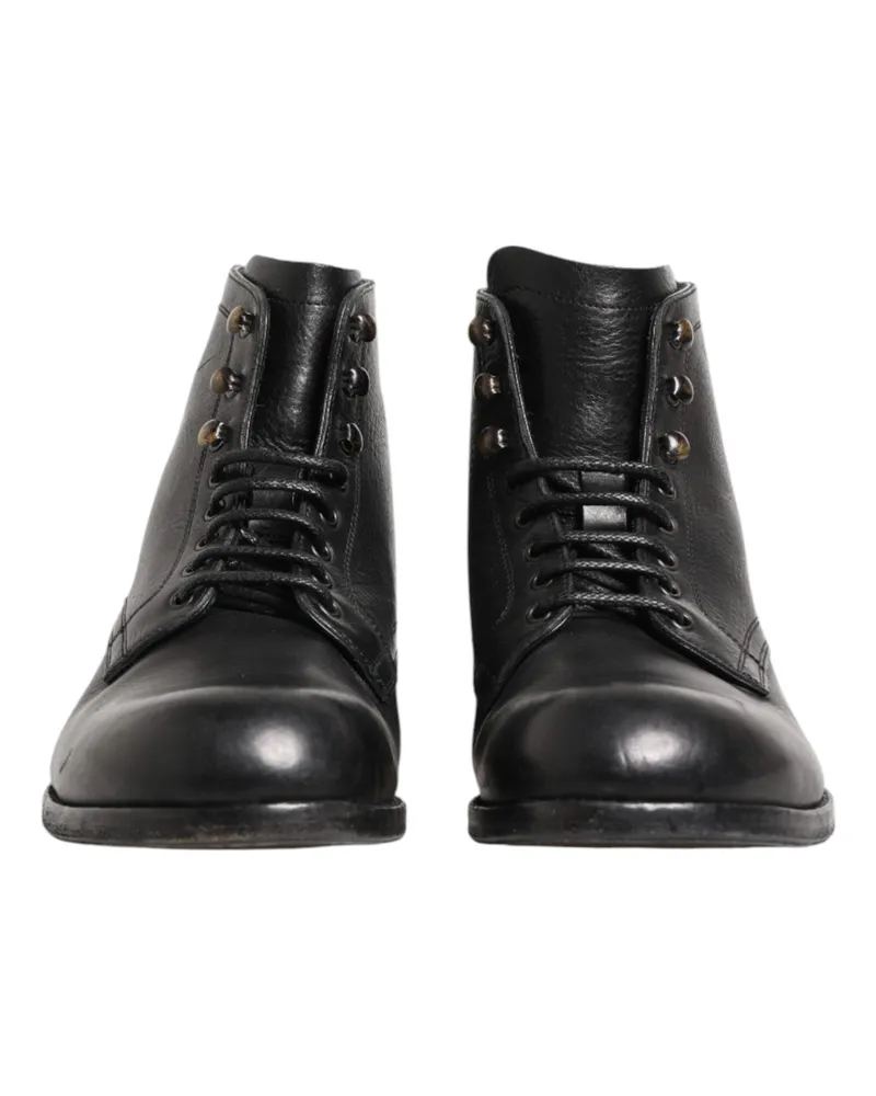 Dolce & Gabbana Black Lace Up Short Ankle Boots Men Shoes Leather Black