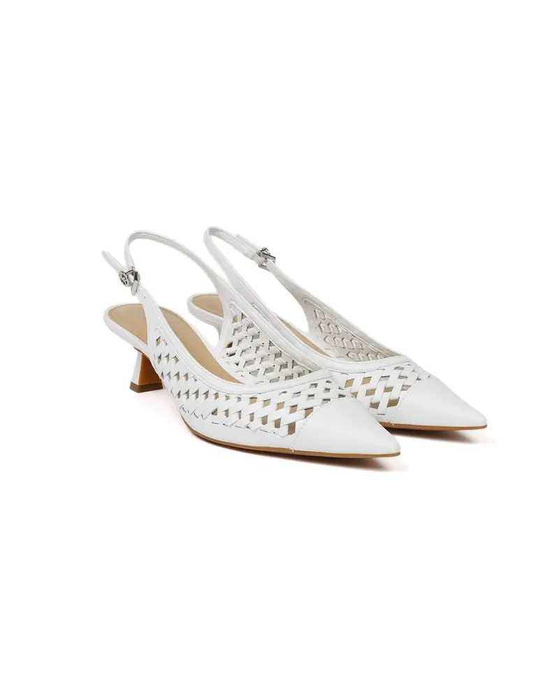 Michael Kors Woven Leather Slingback Heel — White White