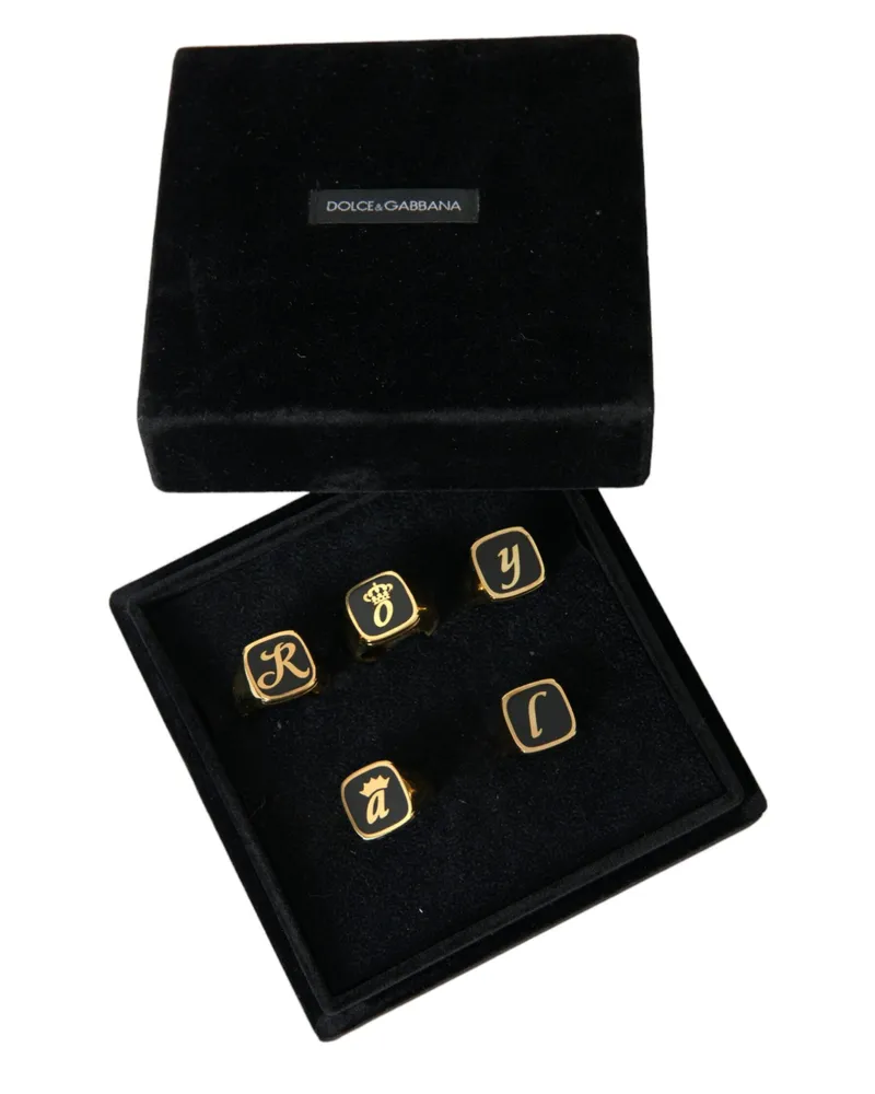 Dolce & Gabbana Men's Gold Brass Royal Enamel Set Of 5 Ring Black Gold