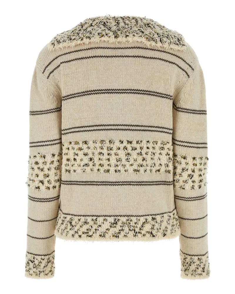 Bottega Veneta Women's Embroidered Wool Blend Polo Shirt Multicosoapstone Beige