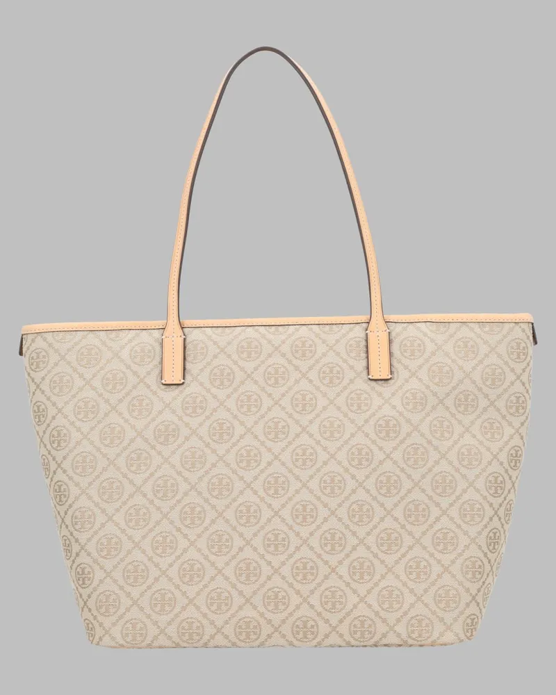 Tory Burch Women's Tote Bag T Monogram Beige Cotton Polyester Handbags Hand Beige
