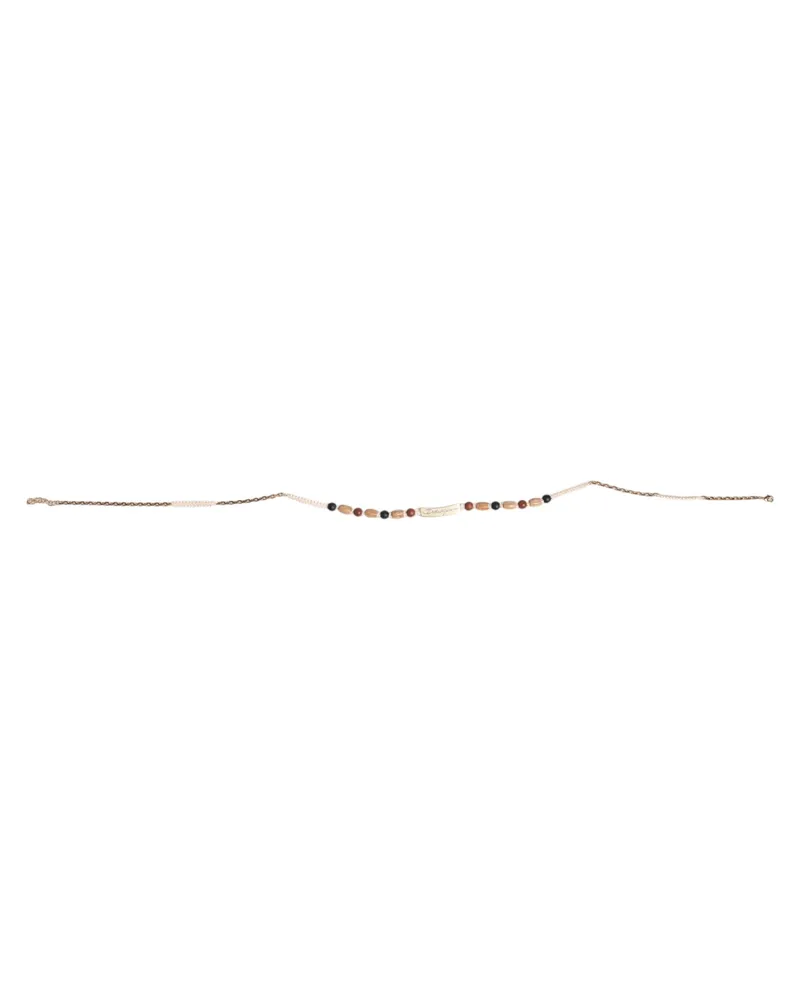 Dolce & Gabbana Men's Black Gold Wooden Beaded Logo Pendant Necklace Wood Gold