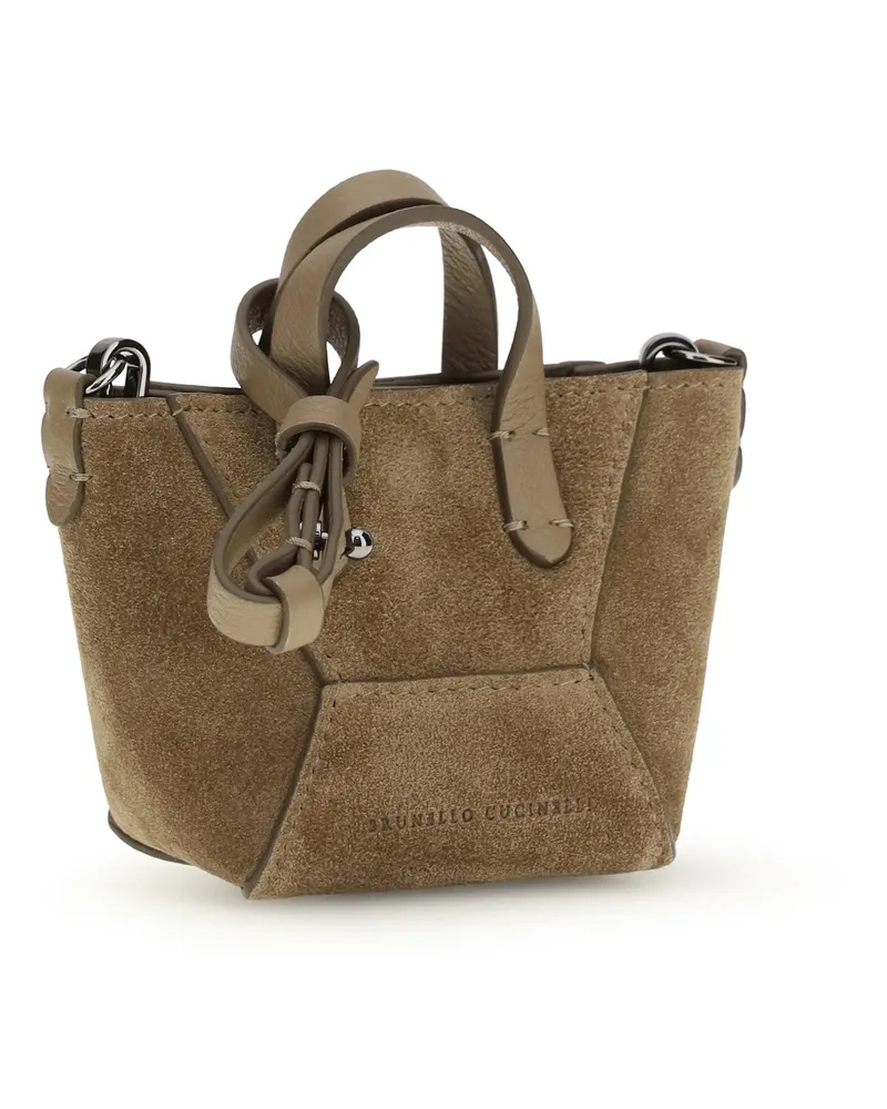 Brunello Cucinelli Women's Micro Suede Shoulder Bag Sesamo Calf Leather Bos Taurus Beige