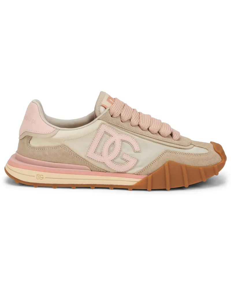 Dolce & Gabbana Women's Athletic Fabric Sneakers Ivory-Pink Polyamide Trainers Ivory/pink Beige