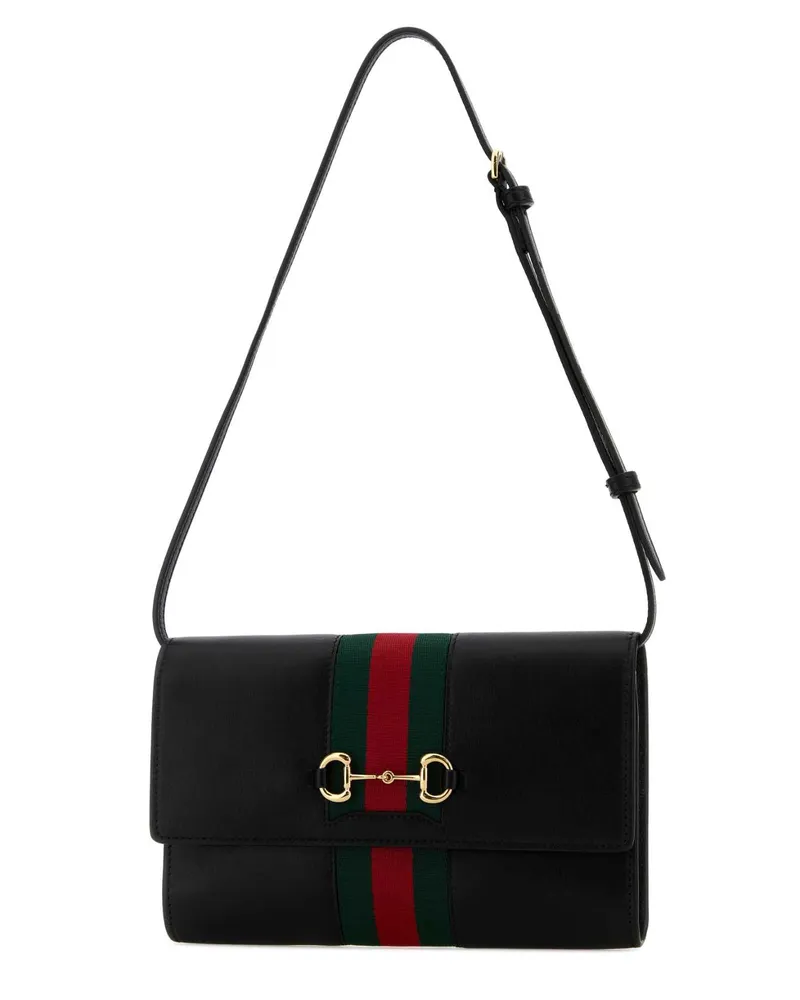 Gucci Women's Black Leather  Horsebit Web Wallet Blackvrvblack Borse A Mano Bag Black