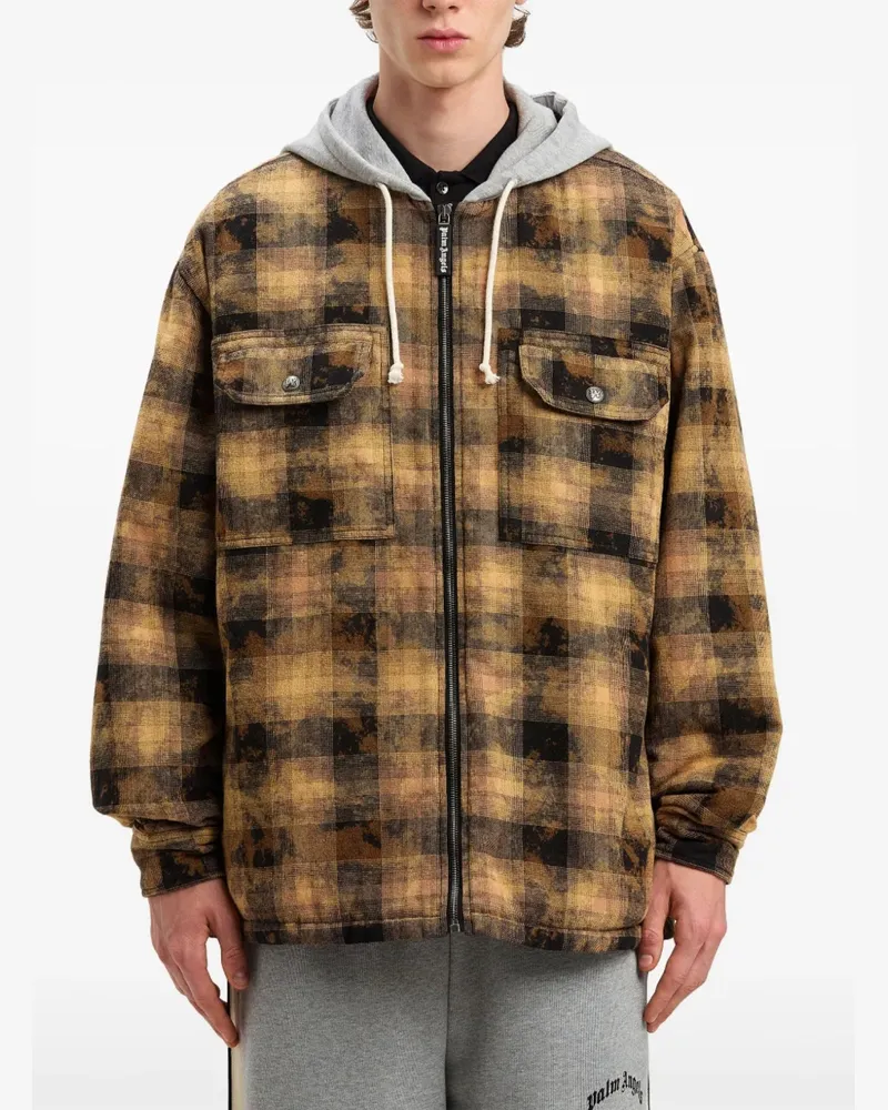 Palm Angels Men's Curved Logo Check Overshirt Jacket Brown Clothing > Coats Brown
