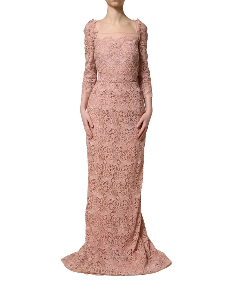 Dolce & Gabbana Women's Intricate Lace Evening Gown Pink Cotton Silk Polyester Pink