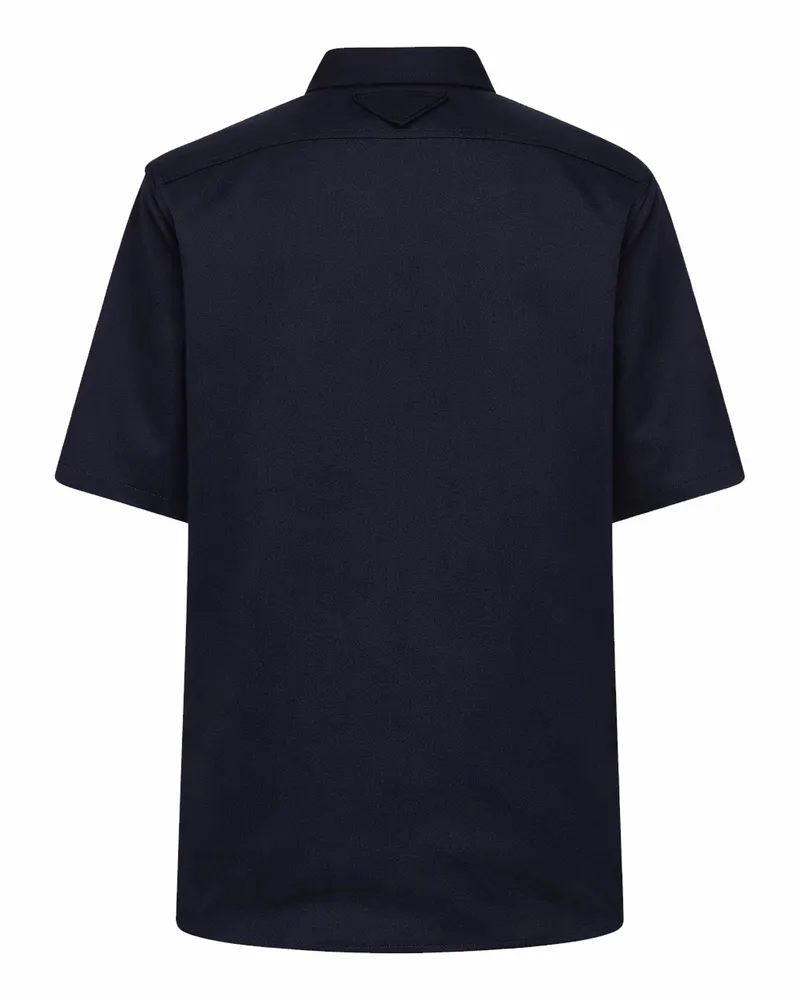 Prada Women's Chino Short-Sleeved Shirt Blue Cotton Navy