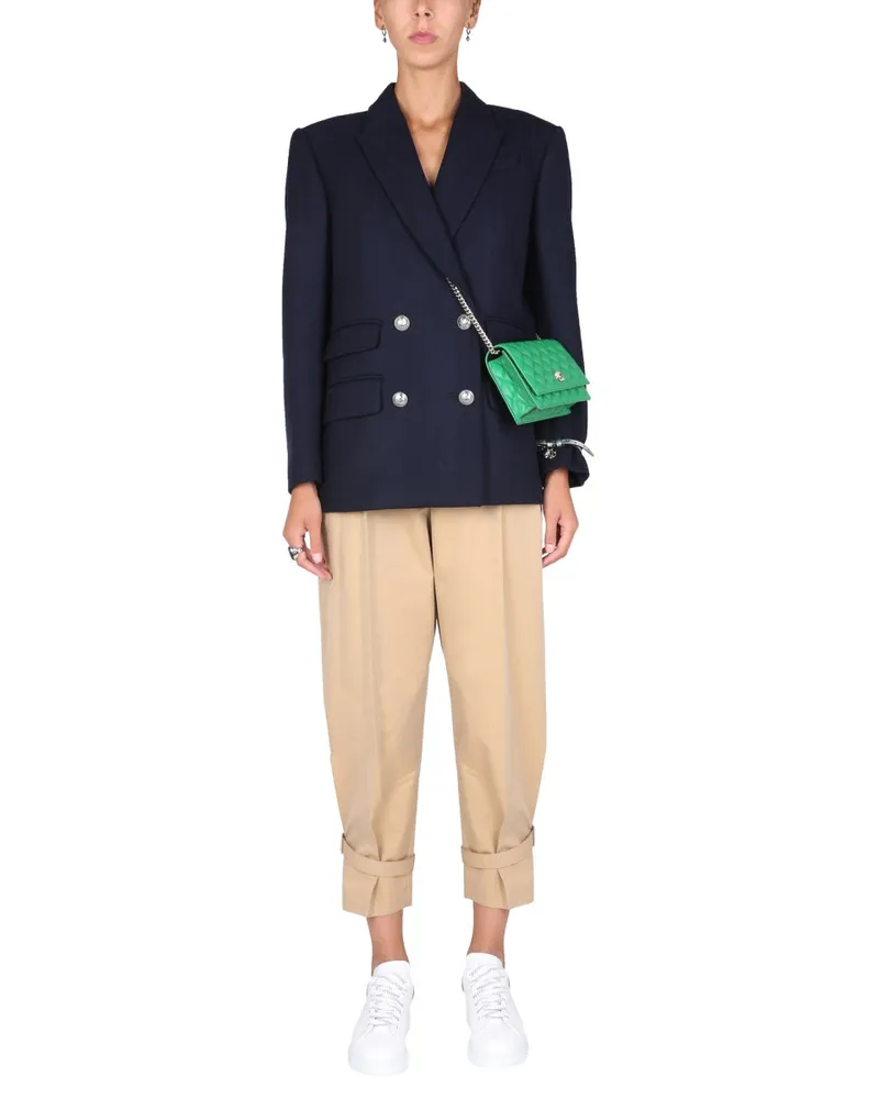 Alexander McQueen Double-Breasted Wool Blazer — Blue Blue