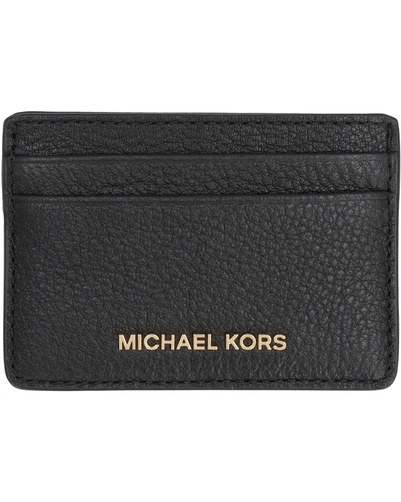 Michael Kors Women's Leather Card Holder With Logo Detail Black Cow Hide Wallets & Purses Black