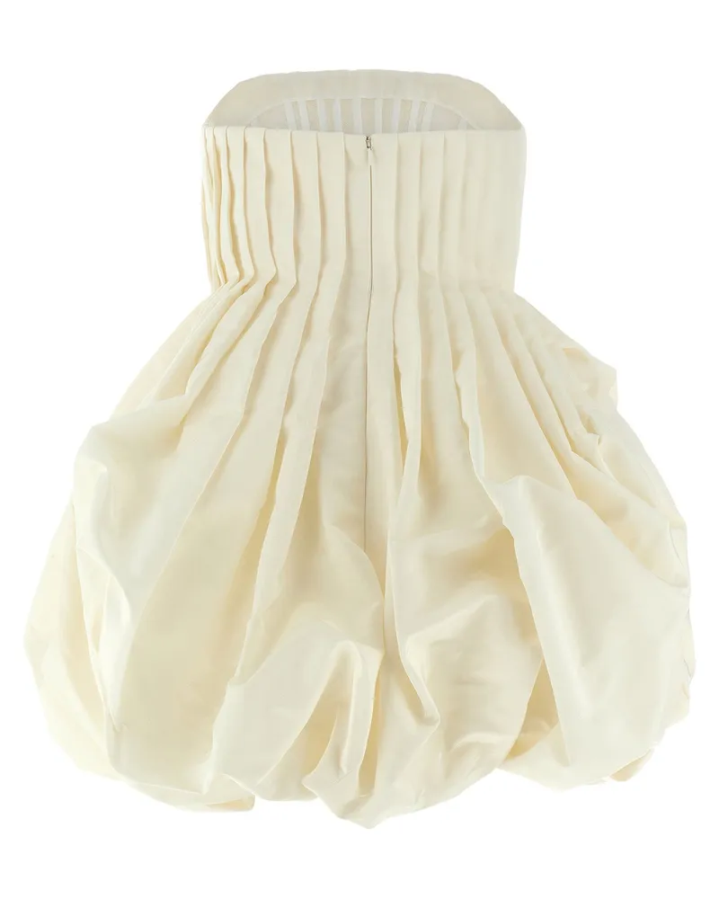 Carolina Herrera New York Off-Shoulder Pleated Silk Faille Minidress — Cream Cream