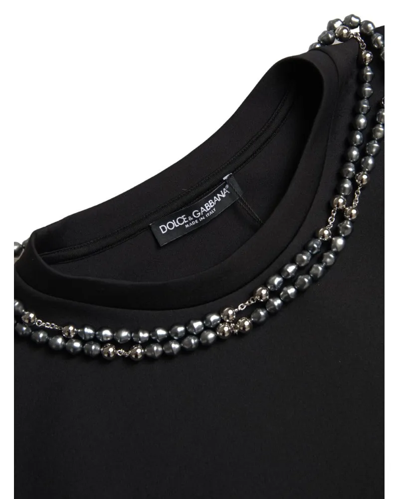 Dolce & Gabbana Men's Black Necklace Embellished Polyester T-Shirt Black